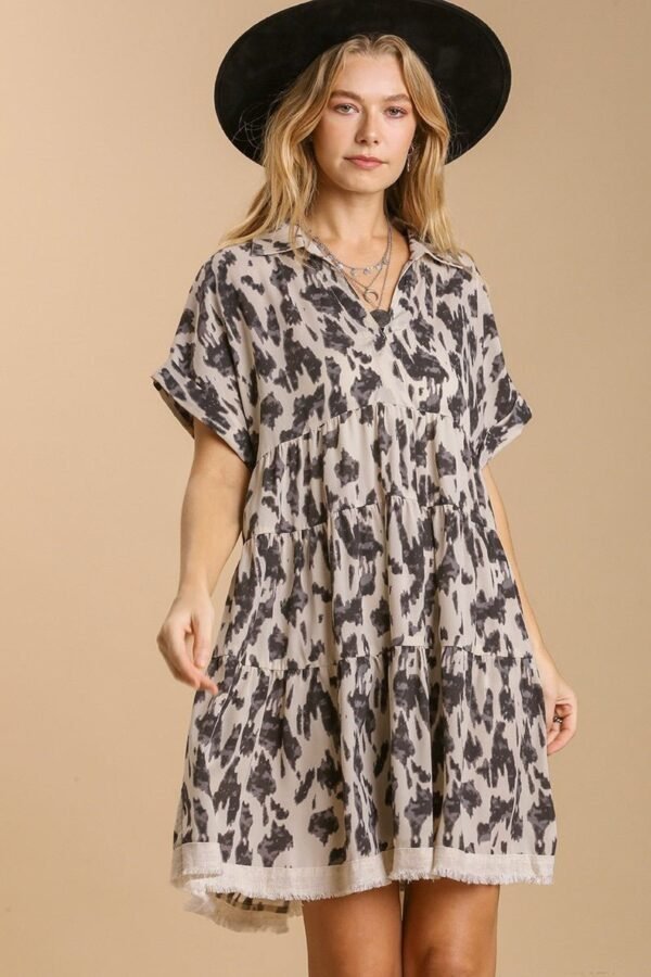 Umgee Animal Print Tiered Dress in Oatmeal ON ORDER