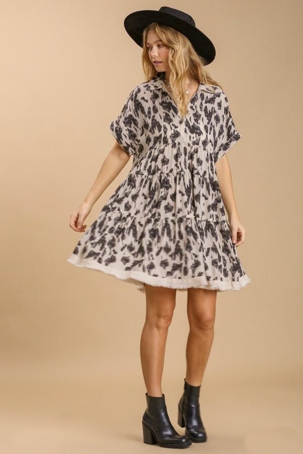 Umgee Animal Print Tiered Dress in Oatmeal ON ORDER